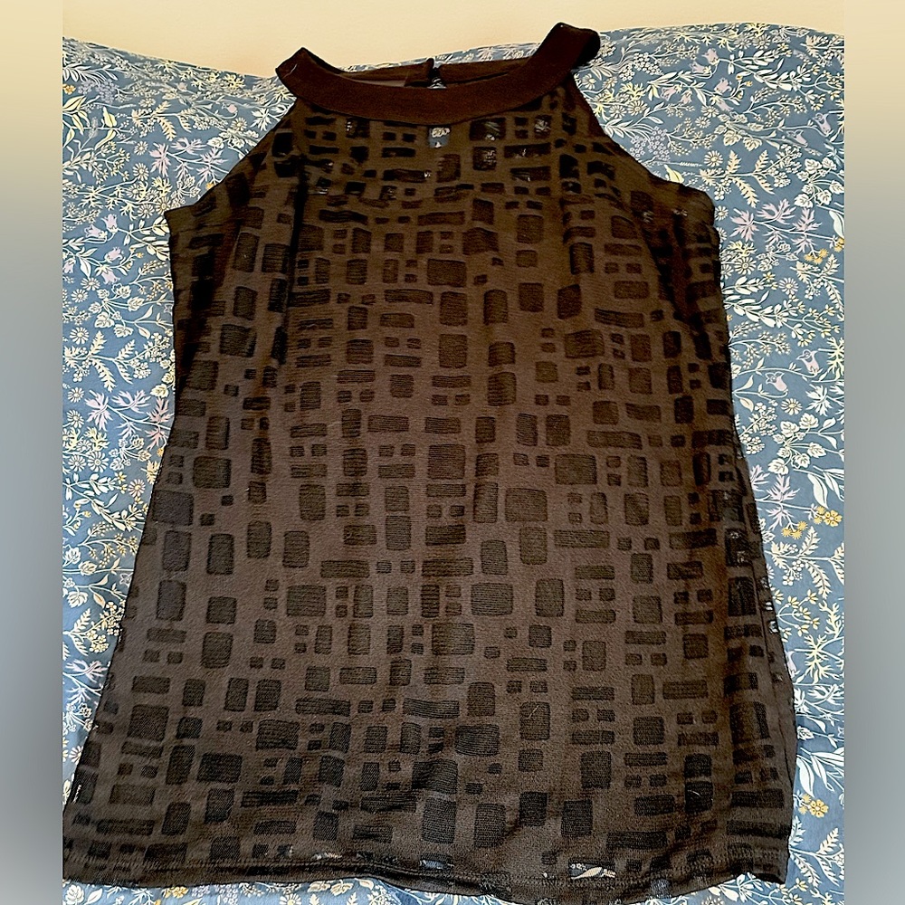 INC International Concepts Black Top, small, Sleeveless, geometric